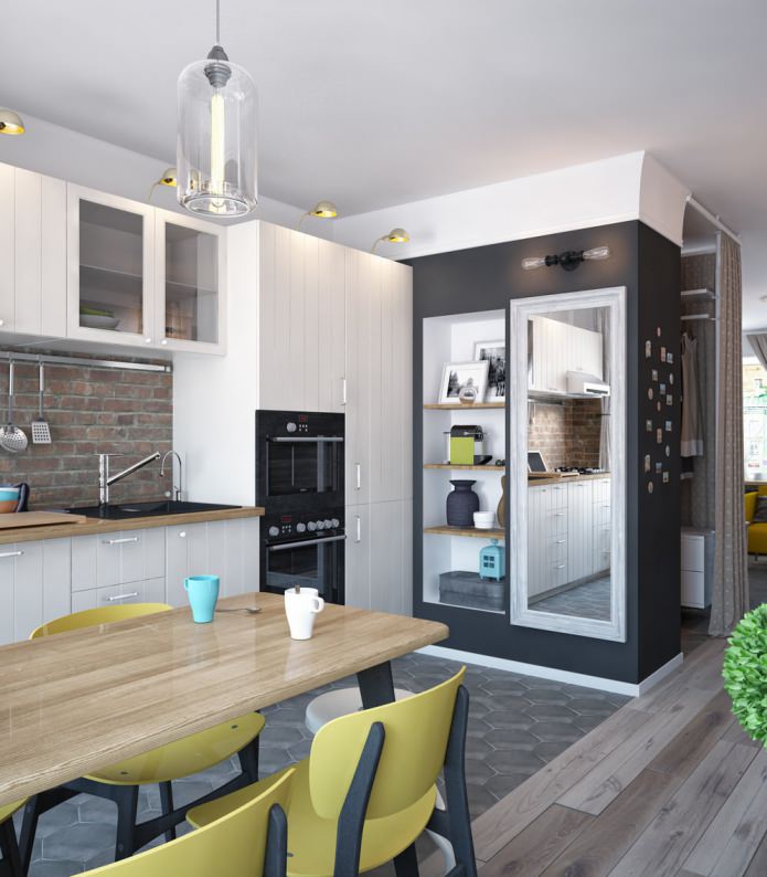 Kitchen design in a one-room vest apartment