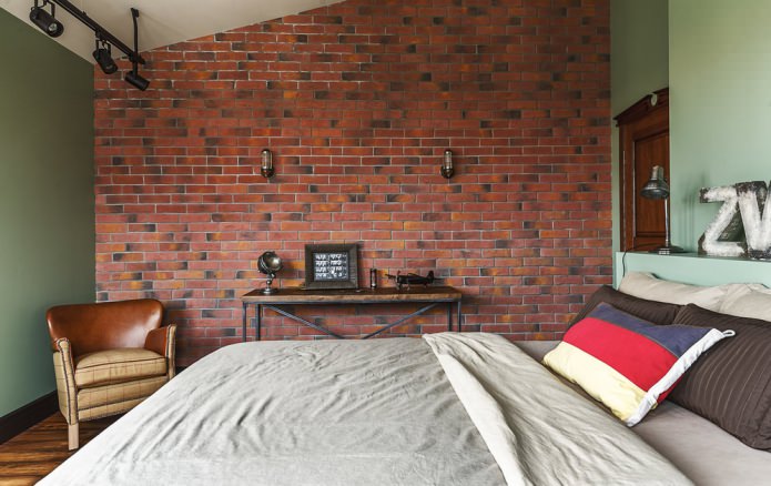 red brick in the interior of the bedroom