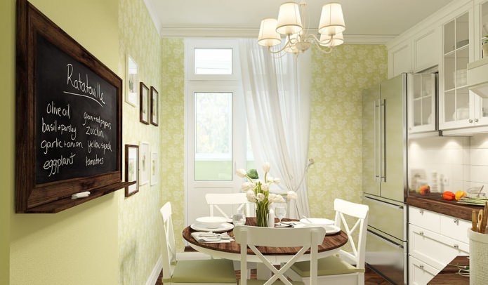 green wallpaper for small kitchen