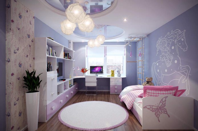 combined white and purple ceiling
