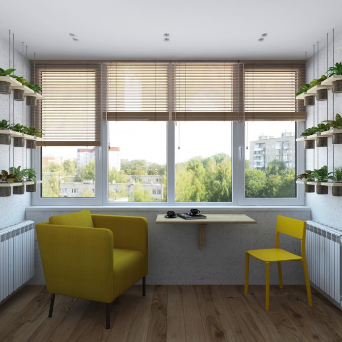 Balkon kombiniert mit einem Schlafzimmer im Projekt einer Wohnung von 65 qm. m.