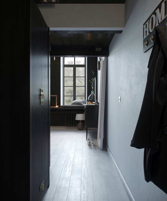 hallway interior in a studio apartment with high ceilings