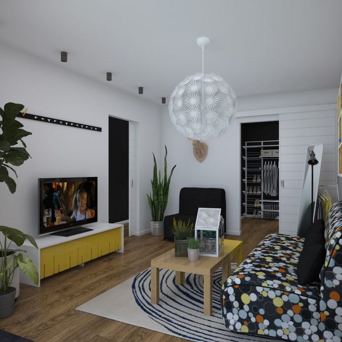 Entwurf eines Studio-Apartments mit Ankleideraum