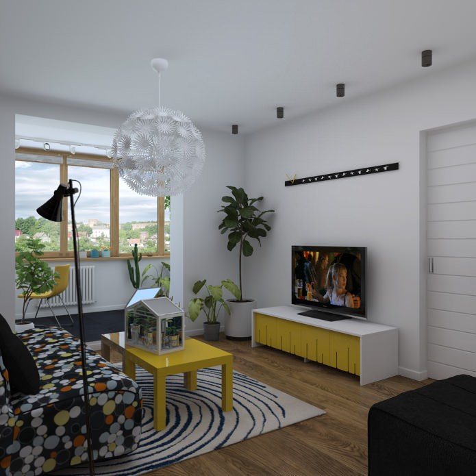 design of a one-room apartment with a loggia