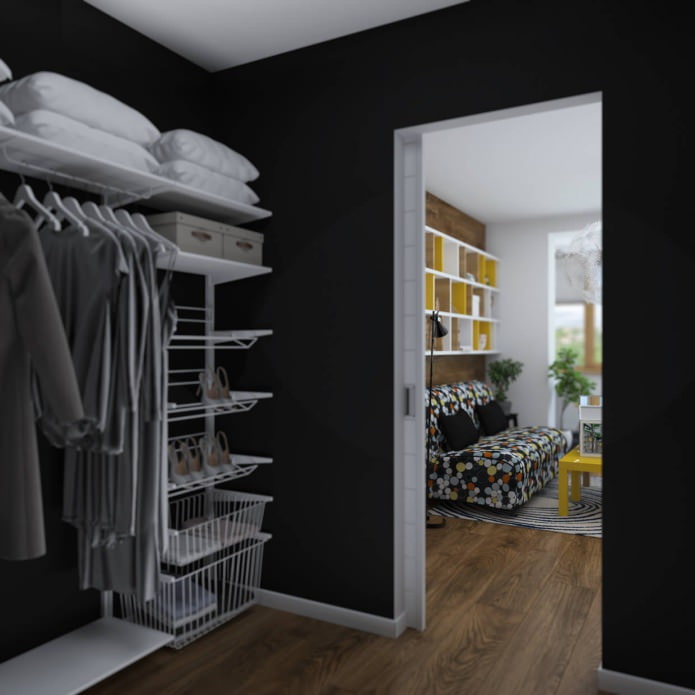 design of a studio apartment with a dressing room