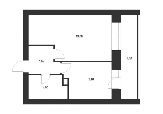 Grundriss eines Studio-Apartments mit Loggia
