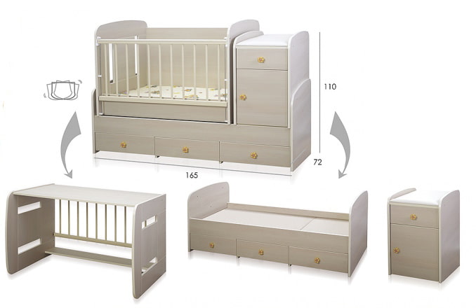The size of the baby transforming bed