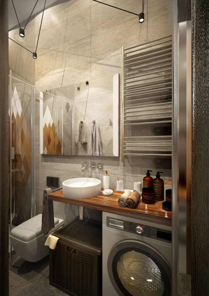 bathroom in the design of a small apartment of 15 sq. m.
