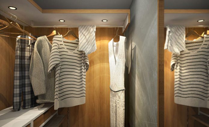dressing room in the design of a small apartment of 15 sq. m.