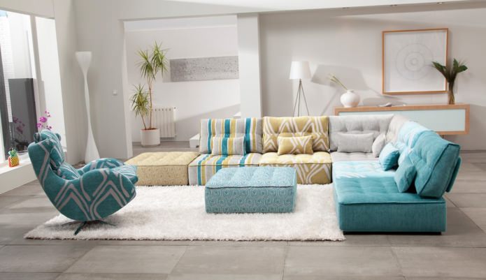 Corner sofa for living room from different blocks