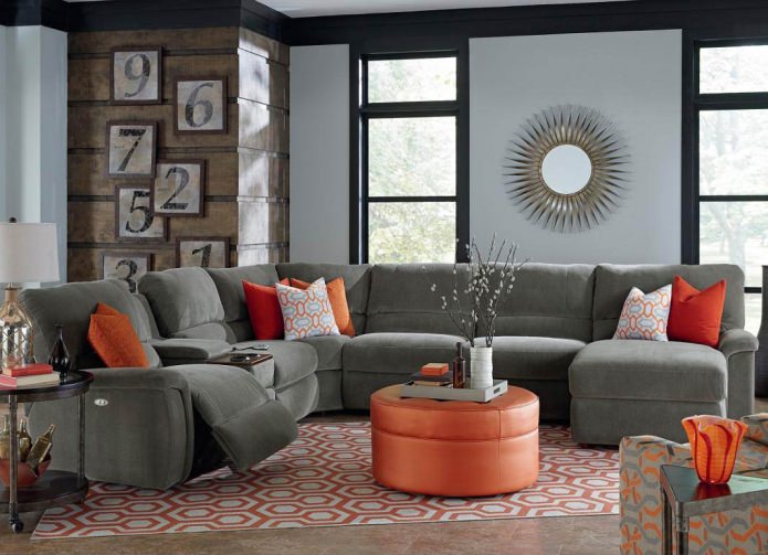 Living room corner sofa with recliner mechanism