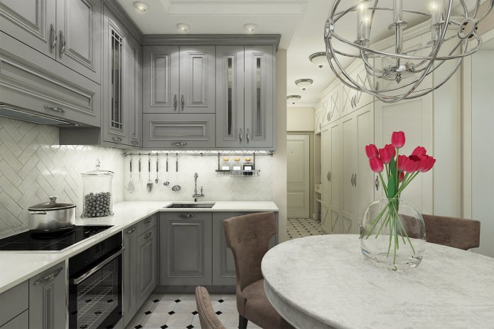 kitchen in studio design in classic style