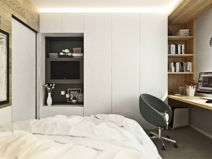 bedroom in a design project of a 3-room apartment