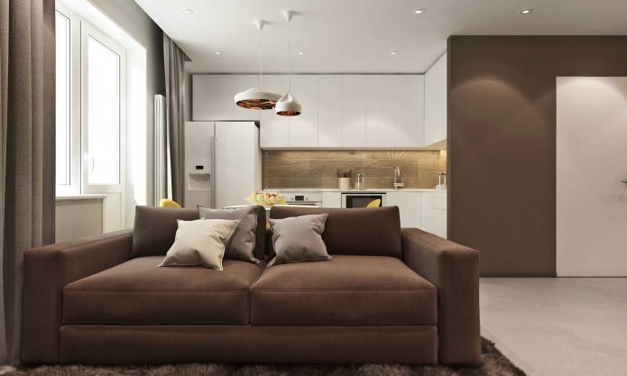 kitchen-living room in the design project of a 3-room apartment