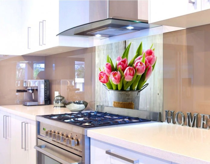 Küchenschürzen aus Glas mit Blumen