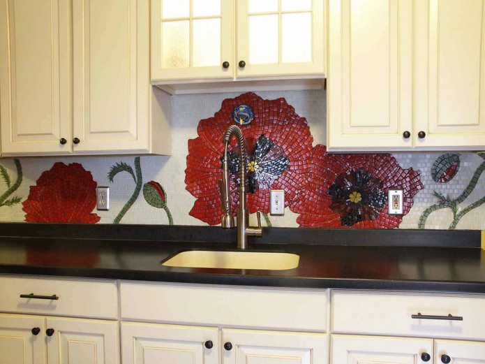 Mosaik Küchenschürze mit Blumen