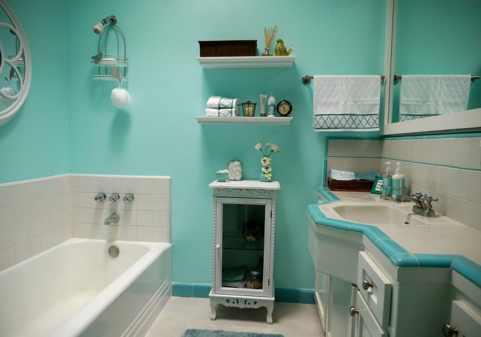 Tiffany color in the bathroom interior