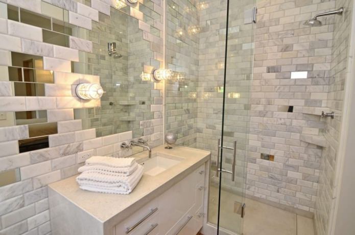 Mirror tiles in the bathroom interior