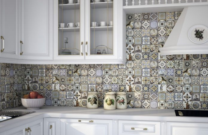 Patchwork tiles in the country style kitchen