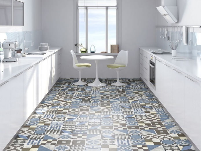 Patchwork tiles in the kitchen in the style of minimalism