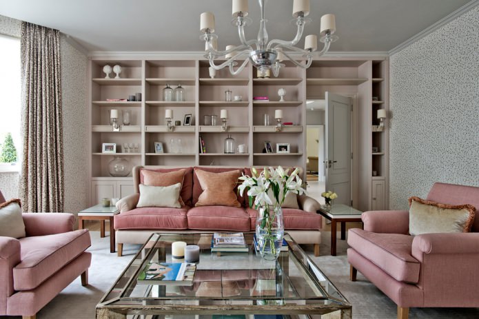Pink in the design of the living room