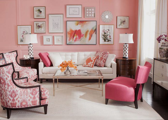 pink walls with paintings
