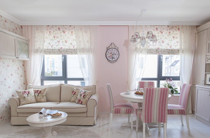 light pink in the design of the living room