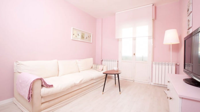 светло розе у дизајну дневне собе