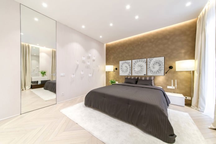 Modular painting in the interior of the bedroom in white