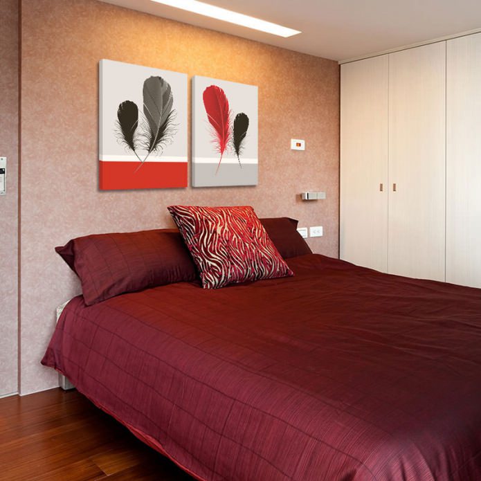 Modern modular picture in the interior of the bedroom