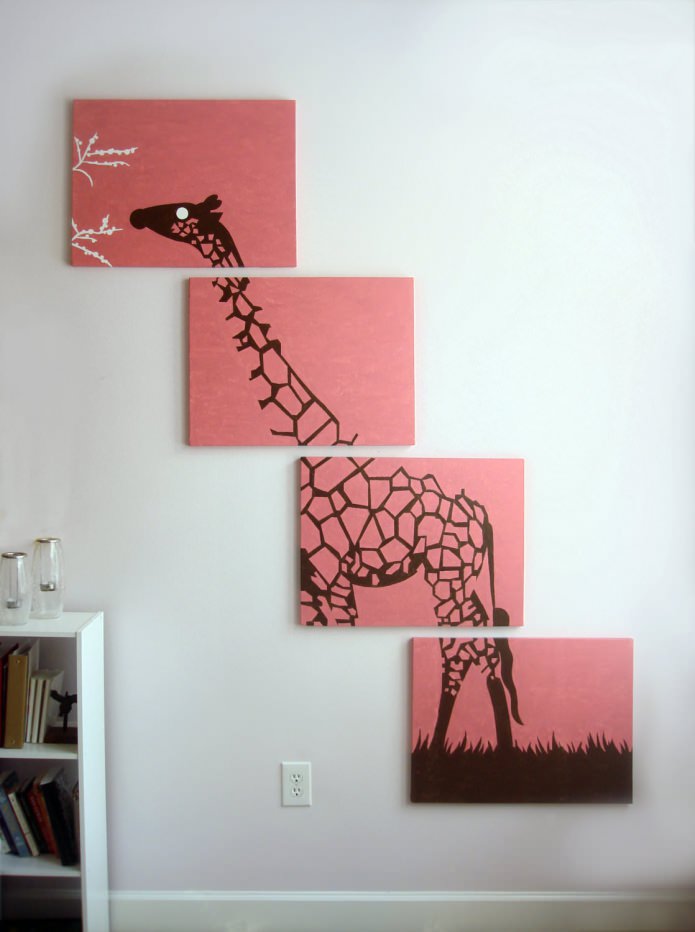 modular painting with a picture of a giraffe