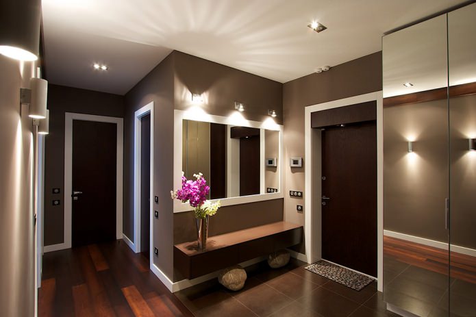 combination of white and brown in the interior of the hallway