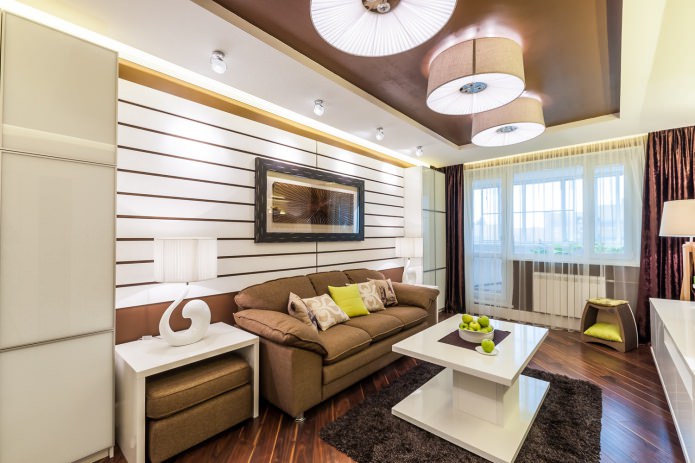 combination of white and brown colors in the interior of the living room
