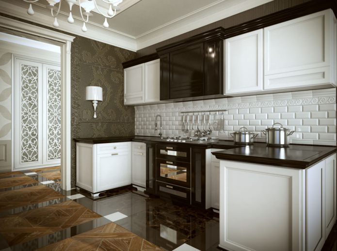 brown color in the interior of the kitchen
