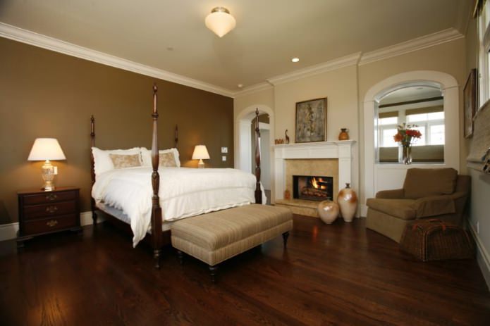 combination of brown and beige colors in the interior of the bedroom