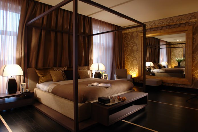 brown color in the interior of the bedroom