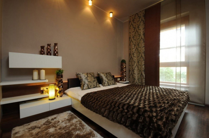 decor and lighting in the interior of the brown bedroom