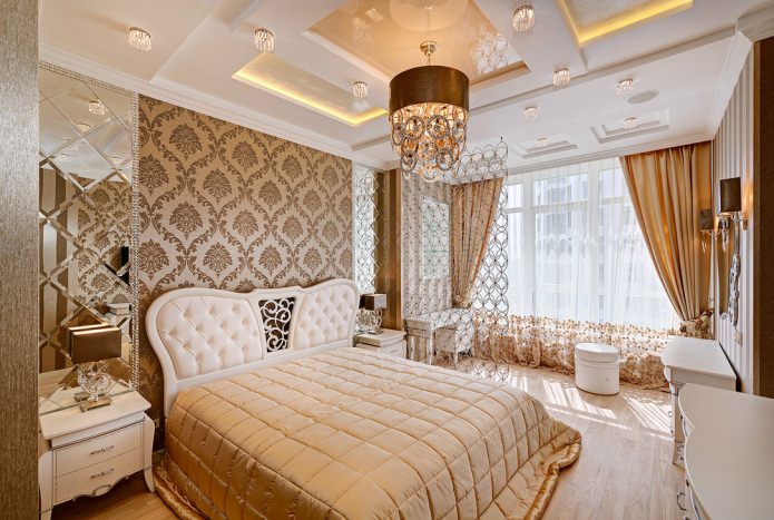 Brown walls in the bedroom in a classic style