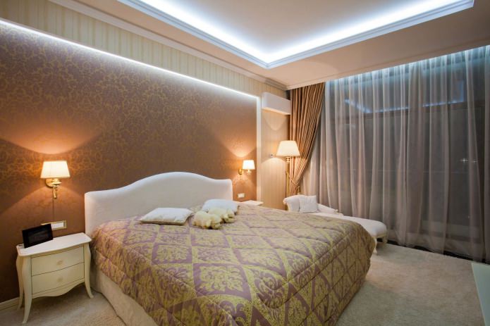 stretch ceiling in the bedroom with illumination