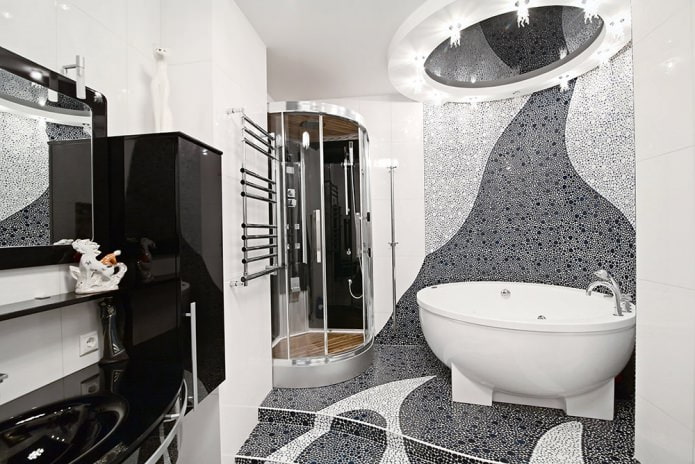 fürdőszoba belső fekete-fehér színben
