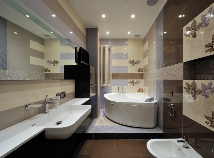 fürdőszoba belső teret, modern stílusú dobogóval