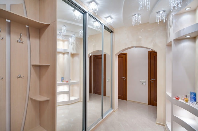 Corridor with a large mirrored wardrobe