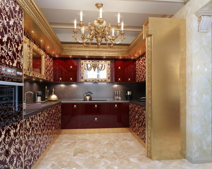 ห้องครัวที่มีองค์ประกอบสีทอง