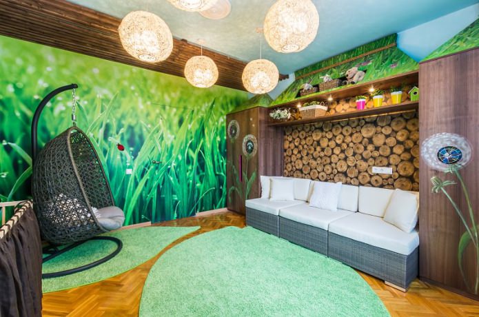 green photomurals in the nursery in eco-style