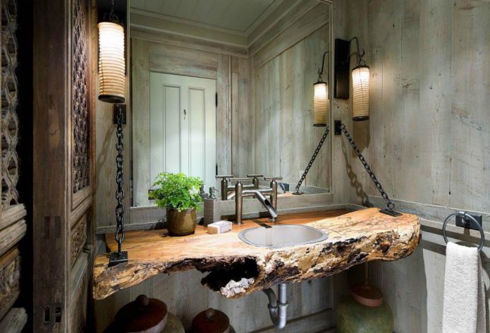 เคาน์เตอร์ห้องน้ำทำจากไม้เลื่อยธรรมชาติ