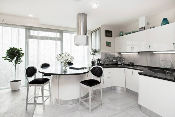 white kitchen with bar counter