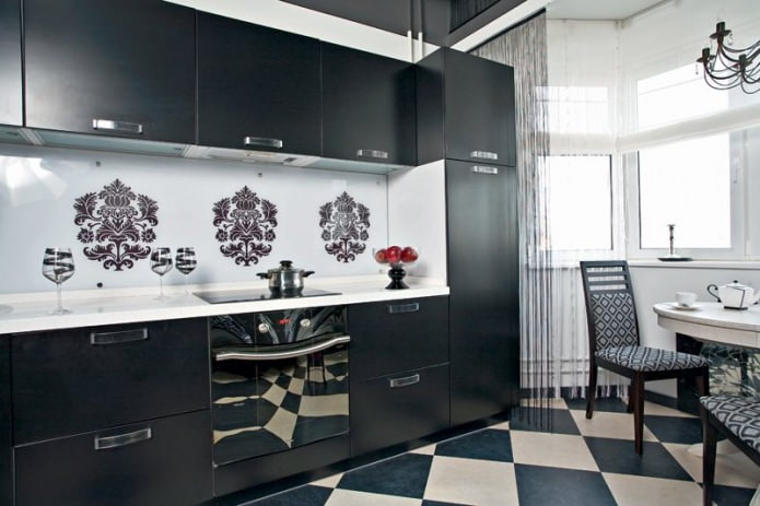 Fekete-fehér konyha belső
