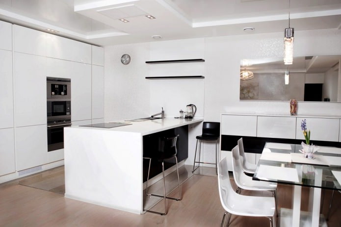 black and white kitchen interior
