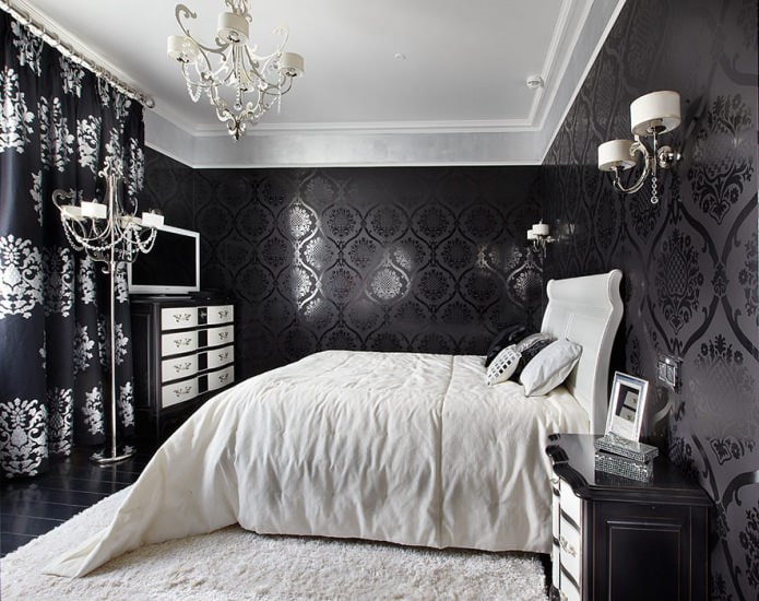 Black and white bedroom interior