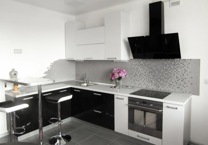 modern kitchen with black and white set
